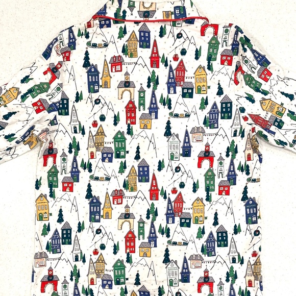 NWT Snow Skiing Village Flannel Pajama Set ❄️ Lounge Pants w/ Pockets & LS Shirt - Picture 11 of 16